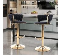 VZXATYOP Juego De Taburetes Giratorios De Terciopelo 360° Modernos Ajustables En Altura, con Respaldo Bajo Y Reposapiés Ideales For Barra O Isla De Cocina(Black,2pcs)