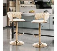 VZXATYOP Juego De Taburetes Giratorios De Terciopelo 360° Modernos Ajustables En Altura, con Respaldo Bajo Y Reposapiés Ideales For Barra O Isla De Cocina(White,4pcs)