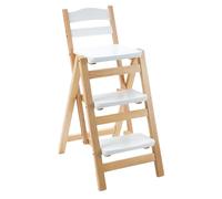 VZXATYOP Taburete De Bar Plegable De 3 Peldaños, Taburete De Cocina De Madera Maciza, Silla Plegable Portátil For Adultos(White)