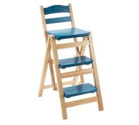 VZXATYOP Taburete De Bar Plegable De 3 Peldaños, Taburete De Cocina De Madera Maciza, Silla Plegable Portátil For Adultos(Blue)