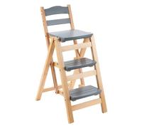 VZXATYOP Taburete De Bar Plegable De 3 Peldaños, Taburete De Cocina De Madera Maciza, Silla Plegable Portátil For Adultos(Gray)