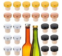 VZXQX 24 Piezas Tapones para Botellas de Vino y Champagne, Tapón de Vino Con Cabeza de Aluminio en Forma de T, Tapones de Corcho Reutilizables (Oro, Plata, Negro, Oro Rosa)