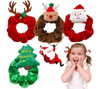 VZXQX 4 Pcs Gomas Pelo Niña Navidad, Coleteros Pelo Mujer Elásticos Suaves con Motivos de Reno/Árbol/Papá Noel, Accesorios Pelo Navidad Scrunchies Pelo Cabello Infantil para Fiestas
