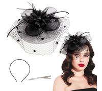 VZXQX Diadema Fascinator Sombrero, Tocados de Boda Fascinator Hat Diadema Plumas de Flores Velo con Malla, Vintage Bibi Sombrero Elegante Tiara Clip para Boda Fiesta Mujeres Niñas (Negro)