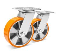 W B D WEIBIDA 150mm Ruedas Giratorias Pesados, Carga de 570KG por Unidad, Ruedas para Muebles Industriales con Núcleo de Aluminio, Ruedas de Poliuretano Duradera, Interiores y Exteriores, Juego de 2
