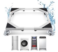 W B D WEIBIDA Acero Inoxidable Resistente Base para Lavadora con 4 Ruedas de Bloqueo, Capacidad 300KG Alta dureza Soporte Lavadora Secadora Ajustable de 54-72cm, Plataforma con Ruedas para Nevera
