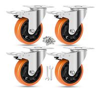 W B D WEIBIDA Ruedas para Muebles Pesados 100mm con 4 Doble Freno, Todo el Suelo Ruedas Giratorias Pequeñas Poliuretano Carga de 540KG, Ruedas para Mover Muebles, Equipamiento, Set de 4, Marrón