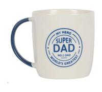 W-Direct Taza de cerámica Super Dad, regalo azul y blanco para el día del padre, apta para lavavajillas y microondas, regalo de cumpleaños para papá