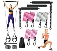 W&H Juego de Barra de Pilates, Paquete Completo para Entrenamiento físico con 6 Bandas de Resistencia de 13,6/18,2/22,7 kg, Barra de Pilates, manijas, Anclaje para Puerta, Correas para pies