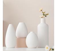 W&H Juego de jarrones de cerámica, 4 jarrones decorativos blancos, jarrones modernos para decoración del hogar, mesa, entrada