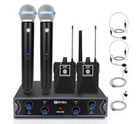 W IN-MIX Micrófono inalámbrico UHF, frecuencia fija, 2 inalámbricos de mano y 2 micrófonos de solapa de auriculares/lavalier, rango de 260 pies, ideal para cantar, karaoke, reuniones, iglesia, boda
