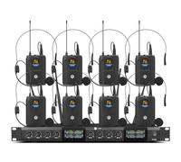 W IN-MIX Sistema de micrófono inalámbrico, UHF de 8 canales, juego de 8 mochilas y auriculares/micrófonos de solapa, frecuencia ajustable, rango de 165 pies, ideal para iglesia, karaoke, bodas,
