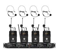 W IN-MIX UHF - Sistema de micrófono inalámbrico de 4 canales con auriculares Lavalier inalámbricos de mano, frecuencia ajustable, largo alcance de 260 pies, ideal para iglesia, karaoke, bodas, eventos
