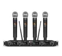W IN-MIX UW140 - Sistema de micrófono inalámbrico UHF de 4 canales con cuatro micrófonos de mano, frecuencia ajustable, largo alcance de 260 pies, ideal para iglesia, karaoke, bodas, eventos