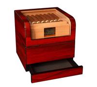 W&J 1983 Humidificador de cigarros, humidificador superior de cristal, caja de humidificador de puros con humidificador digital, humidificadores de cigarros de madera de cedro español para 50-100