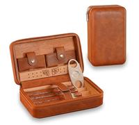 W&J 1983 Humidificador de puros de viaje, fundas de madera de cedro para hombres, humidificador de cuero para puros con humidificador y cortador de puros, portátil con capacidad para 4 puros, regalo