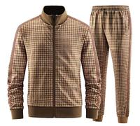 W JIANWANG Chándal Hombre Completo, 2 Piezas para Entrenamiento Casual y Deportes, Chaqueta y Pantalón, Ropa de Sport para Correr, Hacer Ejercicio y Actividades al Aire Libre Brown JW-2501-XL