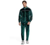 W JIANWANG Chándal para hombre, traje de casa, chándal de dos piezas, de terciopelo, cálido, para el tiempo libre, para primavera, otoño, invierno, verde, XL