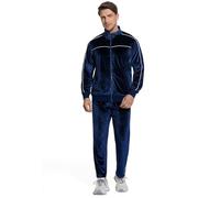W JIANWANG Chándal para hombre, traje de casa, chándal de dos piezas, de terciopelo, cálido, para el tiempo libre, para primavera, otoño, invierno, azul marino, M