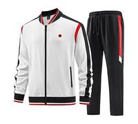 W JIANWANG Conjunto de entrenamiento y chándal para hombre - Traje deportivo para hombres con mangas largas y cremallera, pantalón deportivo de fitness, XXL