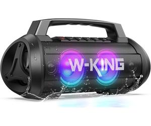 W-KING Altavoz Bluetooth Portátil 120W, IPX6 Resistente al Agua Altavoz Inalámbrico Exterior con 4 Altavoces y 70W Graves Potentes, 110dB/42H/RGB/EQ/BT5.4, Boombox Verano para Camping/Fiesta/Barbacoa