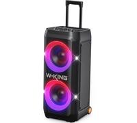 W-KING Partybox 370W MAX, Altavoz Portátil para Fiestas, Boom Box | Con Asa Telescópica y ruedas, Bluetooth Speaker, espectáculo de luces, hasta 25h de reproducción, MIC&Guitar in,carga rápida