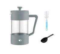 W&M Cafetera - Cafetera Francesa - Prensa Francesa - French Press - Cafetera Manual - Cafetera Acero Inoxidable - Vidrio de Borosilicato - Triple Filtro - Cuchara Medidora + Limpiador - Gris - 600ml
