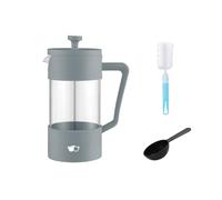 W&M Cafetera - Cafetera Francesa - Prensa Francesa - French Press - Cafetera Manual - Cafetera Acero Inoxidable - Vidrio de Borosilicato - Triple Filtro - Cuchara Medidora + Limpiador - Gris - 350ml