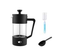 W&M Cafetera - Cafetera Francesa - Prensa Francesa - French Press - Cafetera Manual - Cafetera Acero Inoxidable - Vidrio de Borosilicato - Triple Filtro - Cuchara Medidora + Limpiador - Negro - 350ml