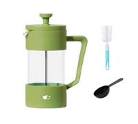 W&M Cafetera Francesa de Acero Inoxidable - Prensa Francesa con Triple Filtro - Vidrio de Borosilicato - Cuchara Medidora + Limpiador - Verde - 600ml