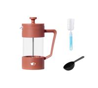 W&M Cafetera Francesa - French Press de Acero Inoxidable con Vidrio de Borosilicato - Triple Filtro - Cuchara Medidora + Limpiador - Rosa - 350ml