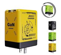 W&O 2 in 1 GAN Charger(Type C/L), 120 Watt Compatible Fast, 2 in 1 Charging Station for Apple and for Samsung, Retractable Phone Charger Wall Plug with Fast Charging Cable for iPhone, Phone (Yellow)