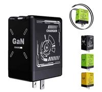 W&O 2 in 1 GAN Charger(Type C/L), 120 Watt Compatible Fast, 2 in 1 Charging Station for Apple and for Samsung, Retractable Phone Charger Wall Plug with Fast Charging Cable for iPhone, Phone (Black)