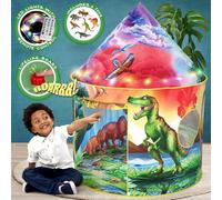 W&O Tenda Dinosaur Discovery para Niños con Botón de Rugido, Juguetes de Dinosaurio y Luces LED - Tenda Pop-Up Épica para Niños y Niñas Aventuras en Interior y Exterior