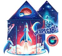 W&O Tienda de Campaña del Espacio con Botón de Sonido de Lanzamiento y Naves Espaciales de Juguete - Casita Infantil de Tela - Cabañas para Niños de Interior y Exterior - Tienda de Campaña Infantil
