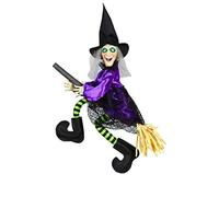 W WIDMANN MILANO Party Fashion 01395 - Bruja parlante en escoba, con ojos brillantes y pataleando, 70 cm, decoración de fiesta, Halloween, carnaval, fiesta temática