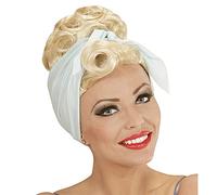 W WIDMANN MILANO Party Fashion - 01851 - Peluca Rockabilly Pin Up Girl, rubia, con cinta azul claro, carnaval, fiesta temática