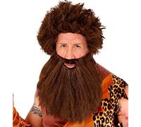 W WIDMANN MILANO Party Fashion 02368 - Peluca Hombre de las cavernas con barba, marrón, cabello sintético, hombre de la Edad de Piedra, jungla, neandertal, fiesta temática, carnaval