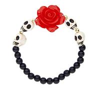 W WIDMANN MILANO Party Fashion - 03508 - Pulsera de cuentas de calavera, elástica con goma, con 4 calaveras y rosa, pulsera, bisutería, Halloween