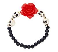 W WIDMANN MILANO Party Fashion - 03508 - Pulsera de cuentas de calavera, elástica con goma, con 4 calaveras y rosa, pulsera, bisutería, Halloween