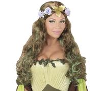 W WIDMANN MILANO Party Fashion 04666 - Peluca Madre Naturaleza, marrón, con cinta de flores en el pelo, carnaval, fiesta temática