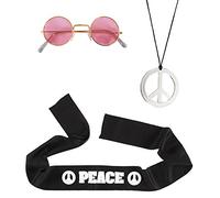 W WIDMANN MILANO Party Fashion 05856 - Set de disfraz de Hippie, diadema, gafas, collar, flower power, fiesta de disfraces, carnaval