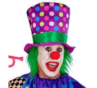 W WIDMANN MILANO Party Fashion - 10677 - Sombrero de copa con pelo, morado con lunares de colores, payaso, bromista, payaso de terror, fiesta temática, carnaval, Halloween