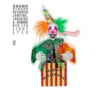 W WIDMANN MILANO Party Fashion 10997 - Payaso saltando y riendo en caja con ojos LED rojos brillantes y música de circo, activado por sensor de sonido, 37 cm, decoración de Halloween, fiesta temática
