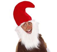 W WIDMANN MILANO Party Fashion 3061D - Gorro de enano, con barba y cejas, rojo y blanco, accesorio para disfraces, accesorio, fiesta temática, carnaval