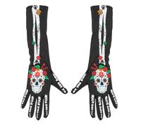 WIDMANN MILANO PARTY FASHION Guantes Widmann 34279 Dia de los Muertos, Longitud Aprox. 40 cm, Carnaval, Fiesta temática, Multicolor, Talla única Unisex Adulto