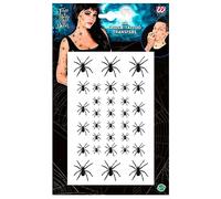 W WIDMANN MILANO Party Fashion 40887 - Juego de 32 tatuajes de araña para cara y cuerpo, arañas negras en 3 tamaños, maquillaje, maquillaje, pegatinas, disfraces, Halloween, fiesta temática