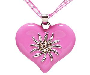 W WIDMANN MILANO Party Fashion - 46731 - Collar de cinta con corazón rosa y pedrería edelweiss, joyería, collar, fiesta de la cerveza, fiesta popular, carnaval, fiesta del lema