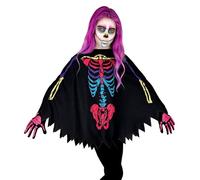 W WIDMANN MILANO Party Fashion 48144 - Poncho para niños, esqueleto colorido, huesos, capa, túnica, disfraz, fiesta temática, carnaval, Halloween