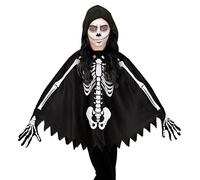 W WIDMANN MILANO Party Fashion 48153 - Poncho para niños, esqueleto, blanco y negro, huesos, capa, túnica, disfraz, fiesta temática, carnaval, Halloween